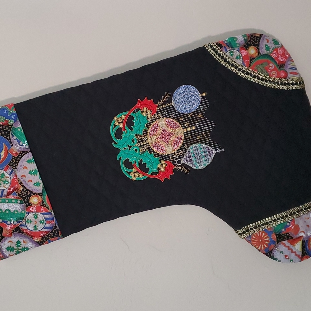 Homemade embroidered Christmas stocking